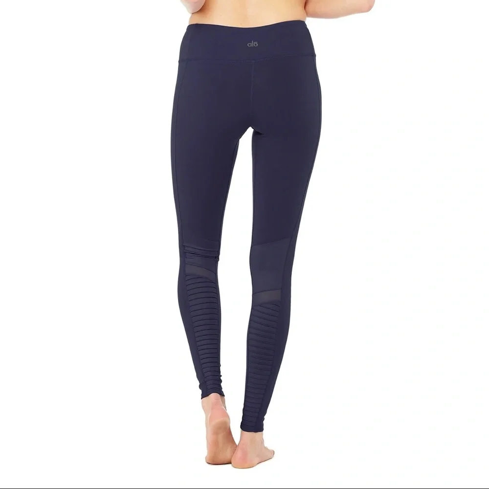 Alo Yoga Moto Leggings in Rich Navy/Rich Navy Glossy - Picture 3 of 6